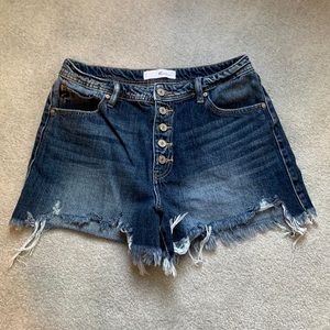 KanCan High Rise Distressed High Rise Button Fly Dark Wash Jean Short